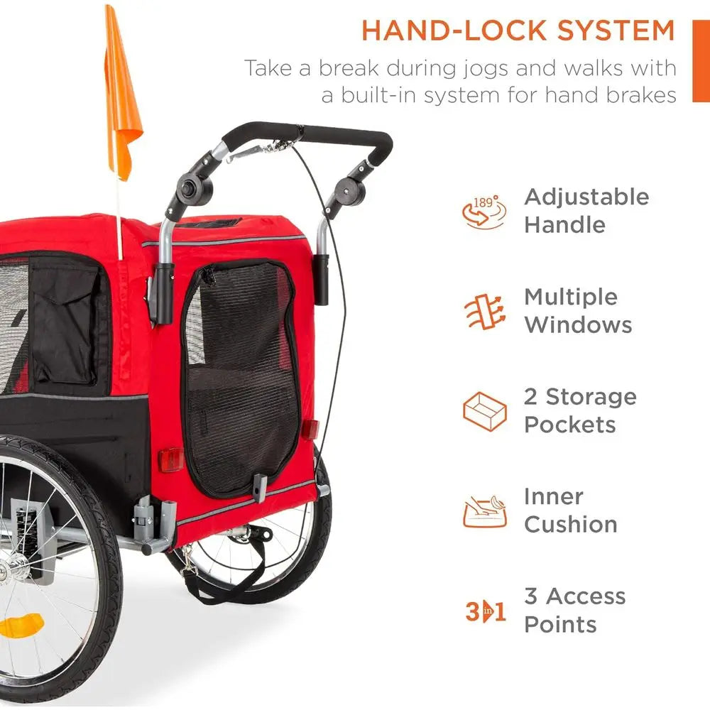 2-In-1 Dog Bike Trailer And Pet Stroller Featuring Wheel Suspension