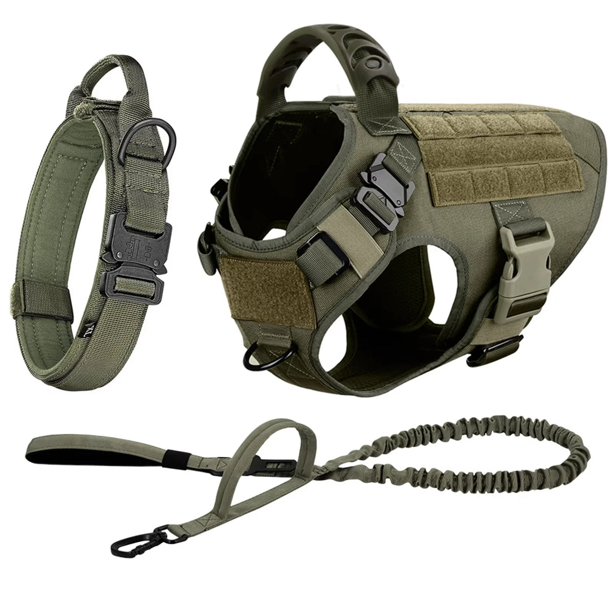 Adjustable Tactical Dog Harness Collar Leash Set Nylon Outdoor Vest