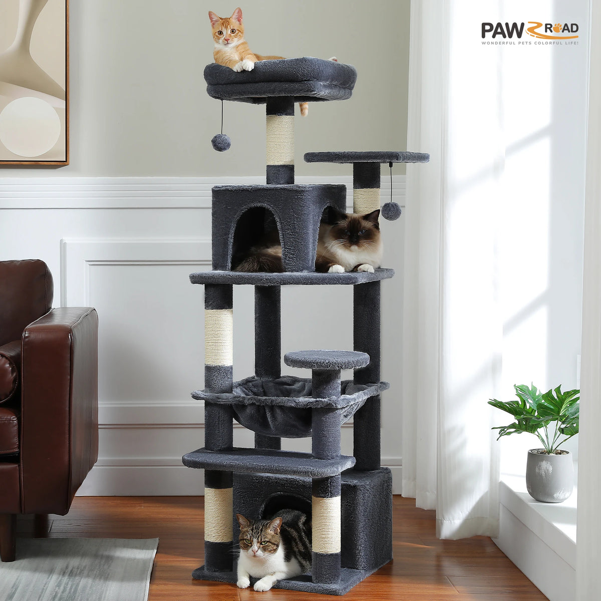 PAWZ Road Indoor Cat Tree Tower With Hammock And Scratch Posts