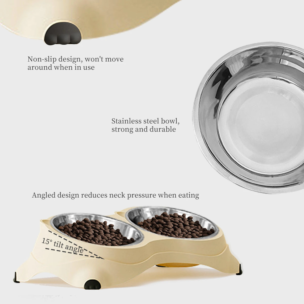 Double Stainless Steel Pet Bowl With Non Slip Rubber Base