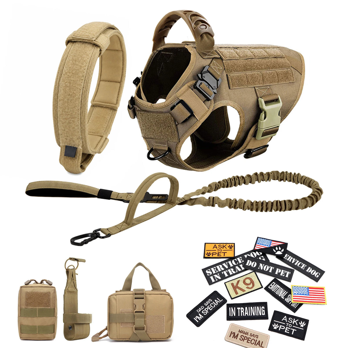 Petravel Padded Tactical Dog Harness Vest Set With Leash