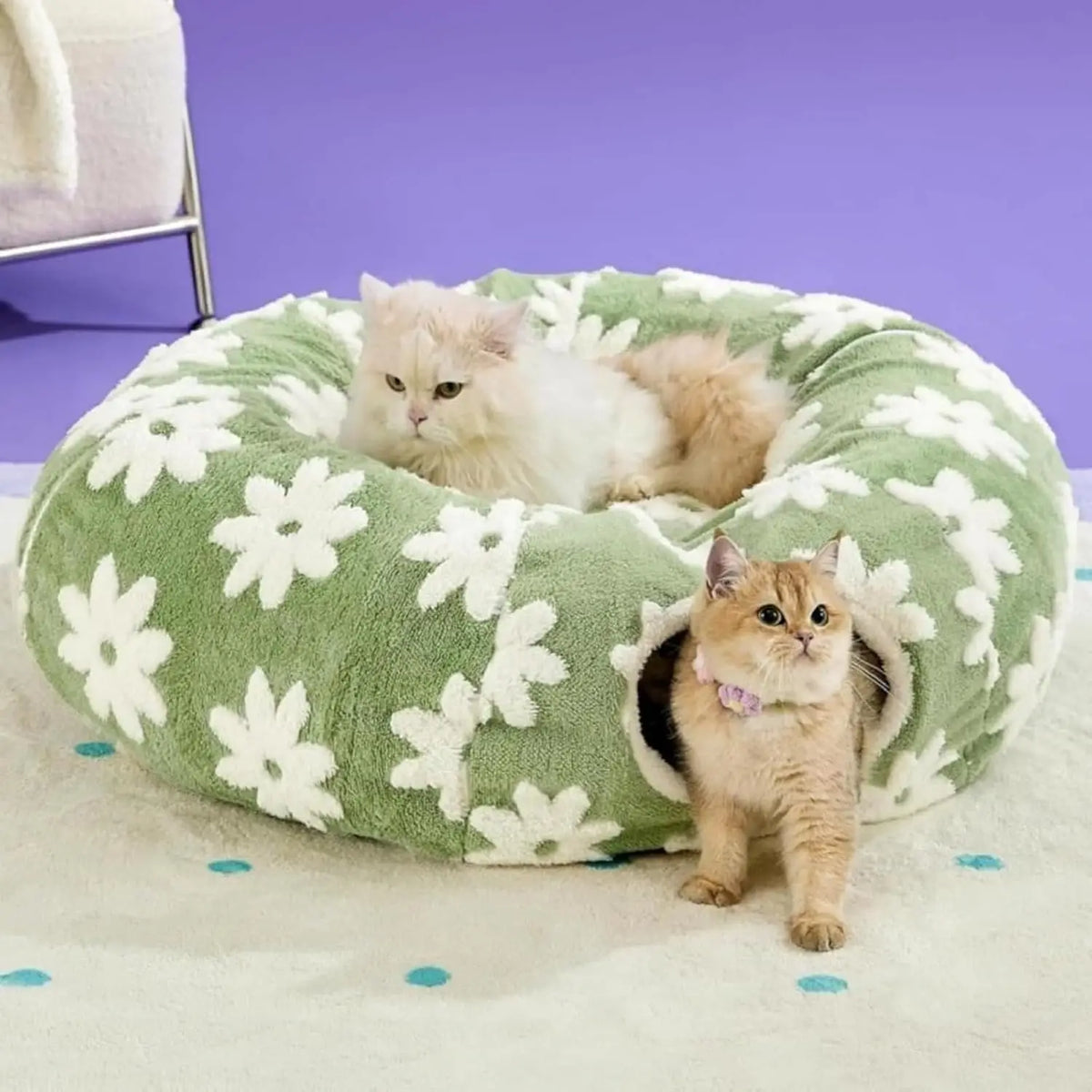 Flower Design Plush Foldable Dachshund Tunnel Dog Bed