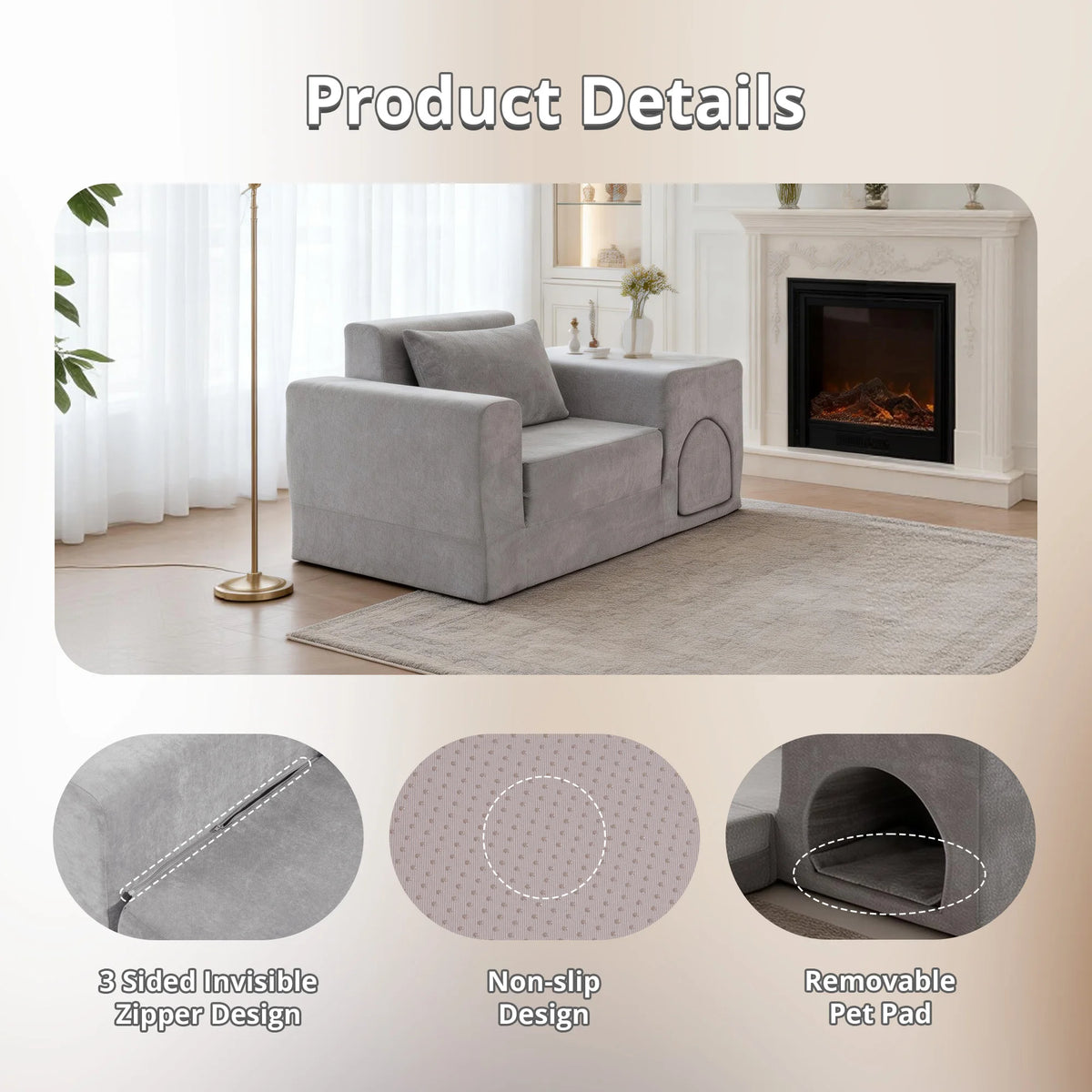 Multifunctional Sofa Bed With Ottoman And Easy Clean Fabric