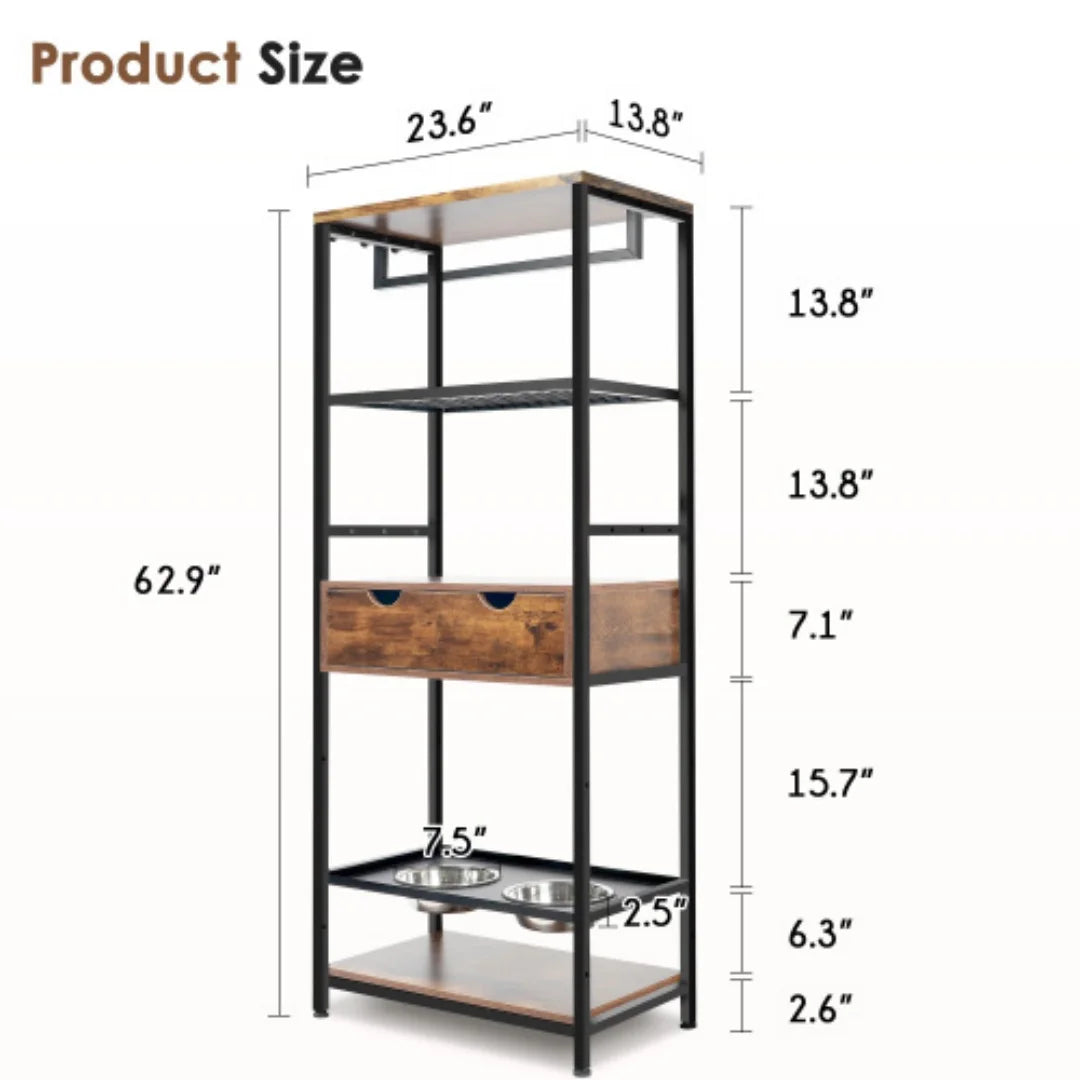 Elevated Dog Feeding Station With Storage Drawers And Shelves
