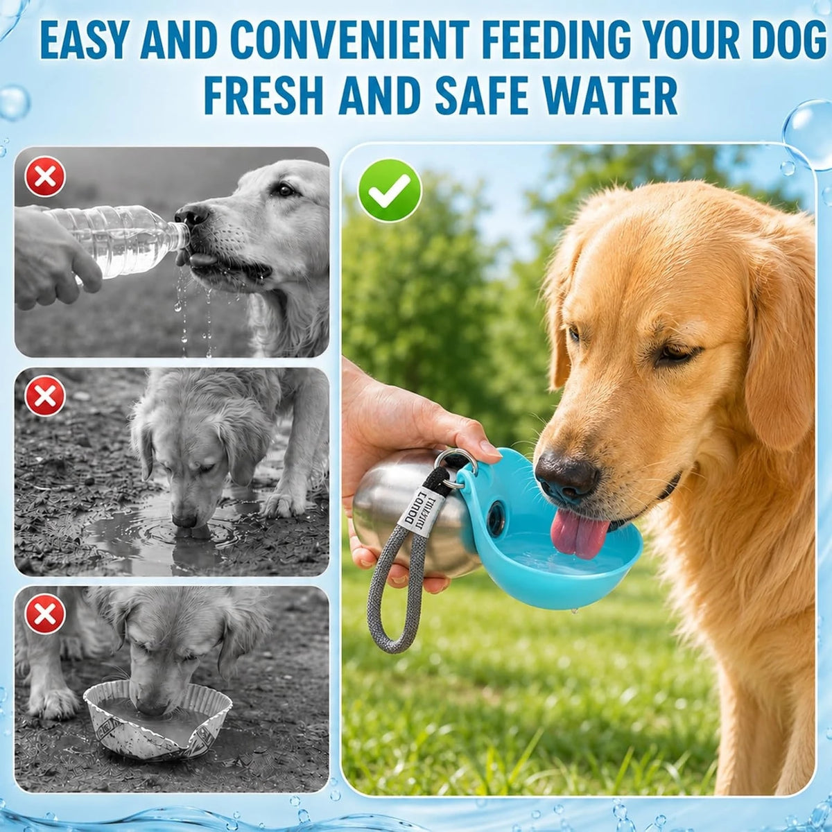 Foldable Stainless Steel Pet Water Dispenser Leak Proof Travel Cup