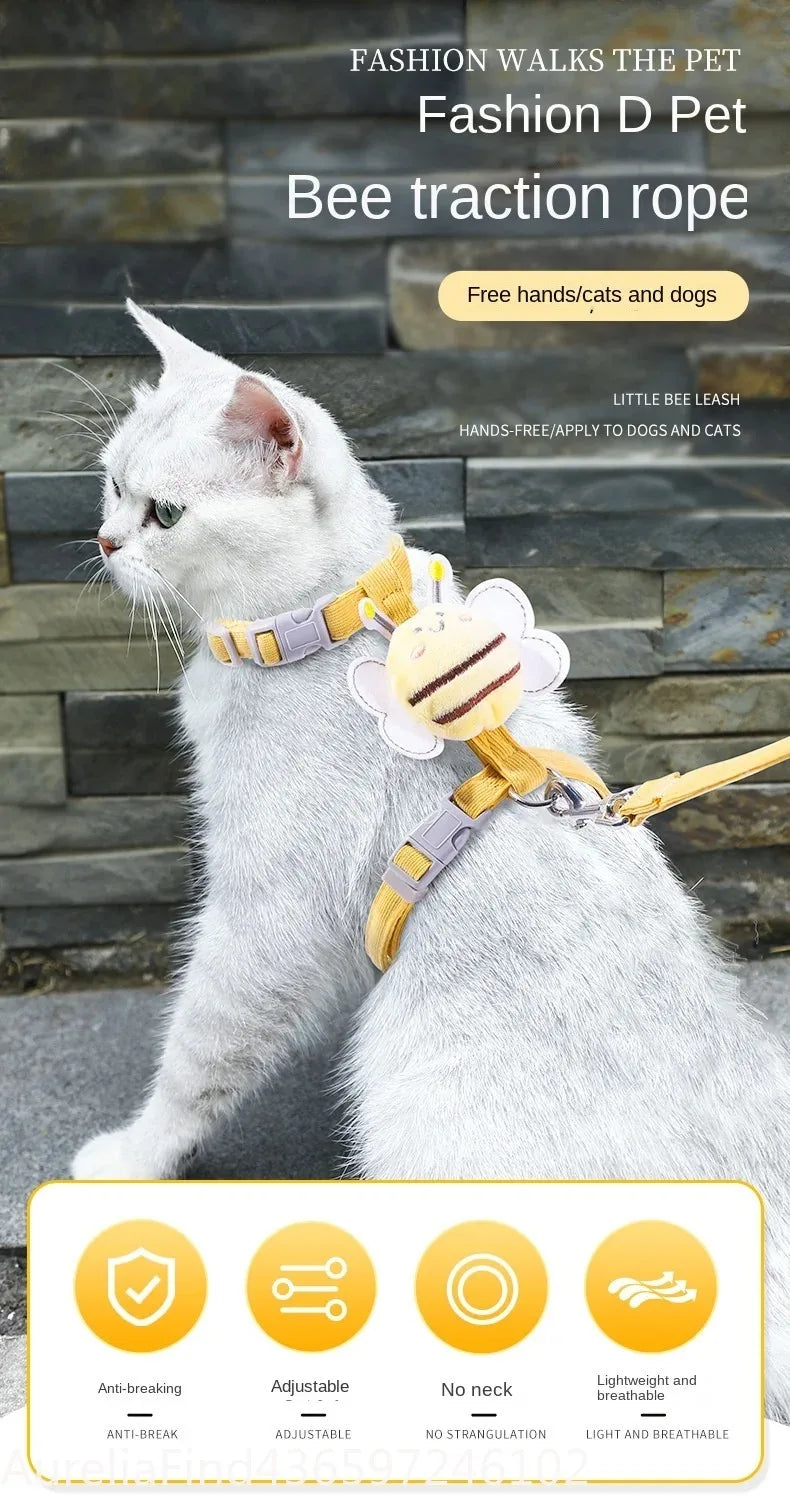 Adjustable Pet Harness Collar Leash Set For Cats And Dogs