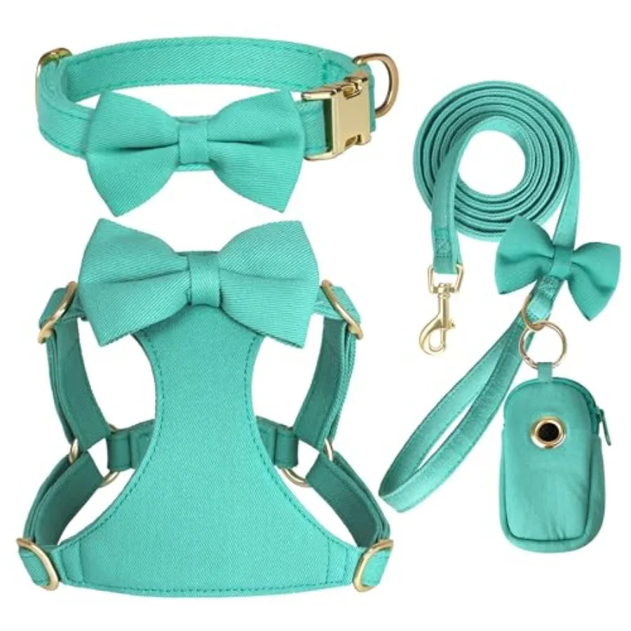 Adjustable Step In Nylon Dog Harness Collar Leash Set