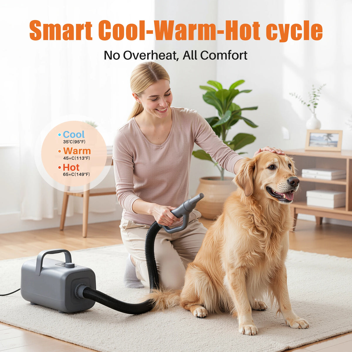 Low Noise Pet Hair Dryer With Adjustable Temperature Settings