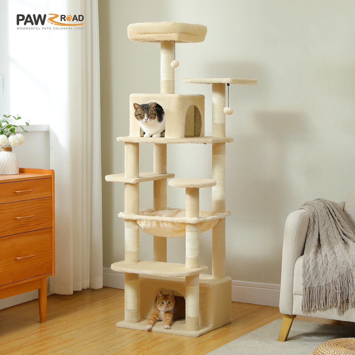 PAWZ Road Indoor Cat Tree Tower With Hammock And Scratch Posts