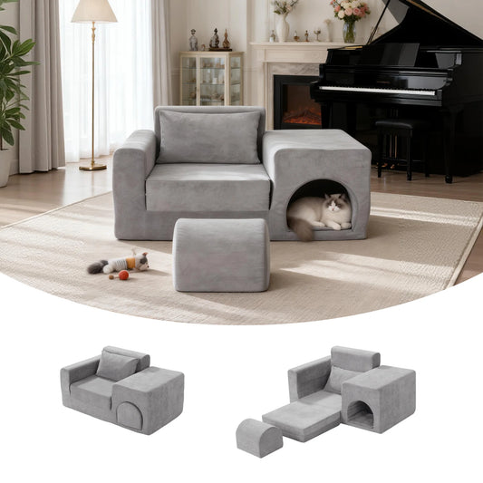 Multifunctional Sofa Bed With Ottoman And Easy Clean Fabric