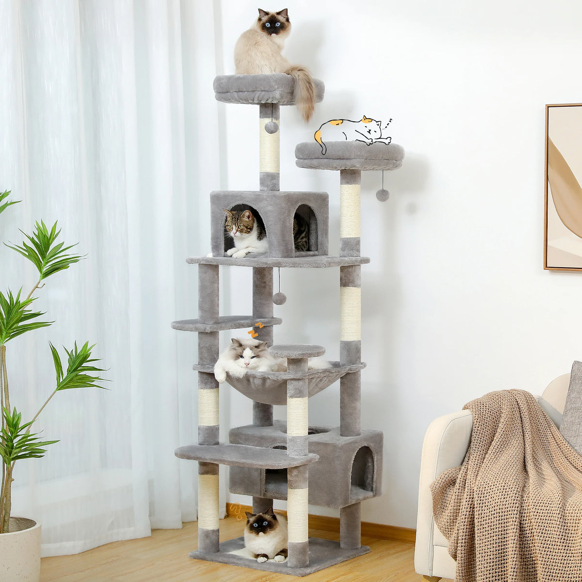 PAWZ Road Indoor Cat Tree Tower With Hammock And Scratch Posts