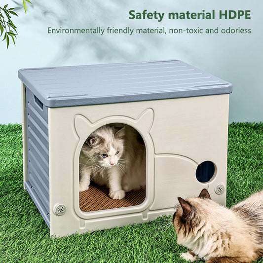 Outdoor Rainproof Plastic Cat House For Pets Seasonal Cozy Nest