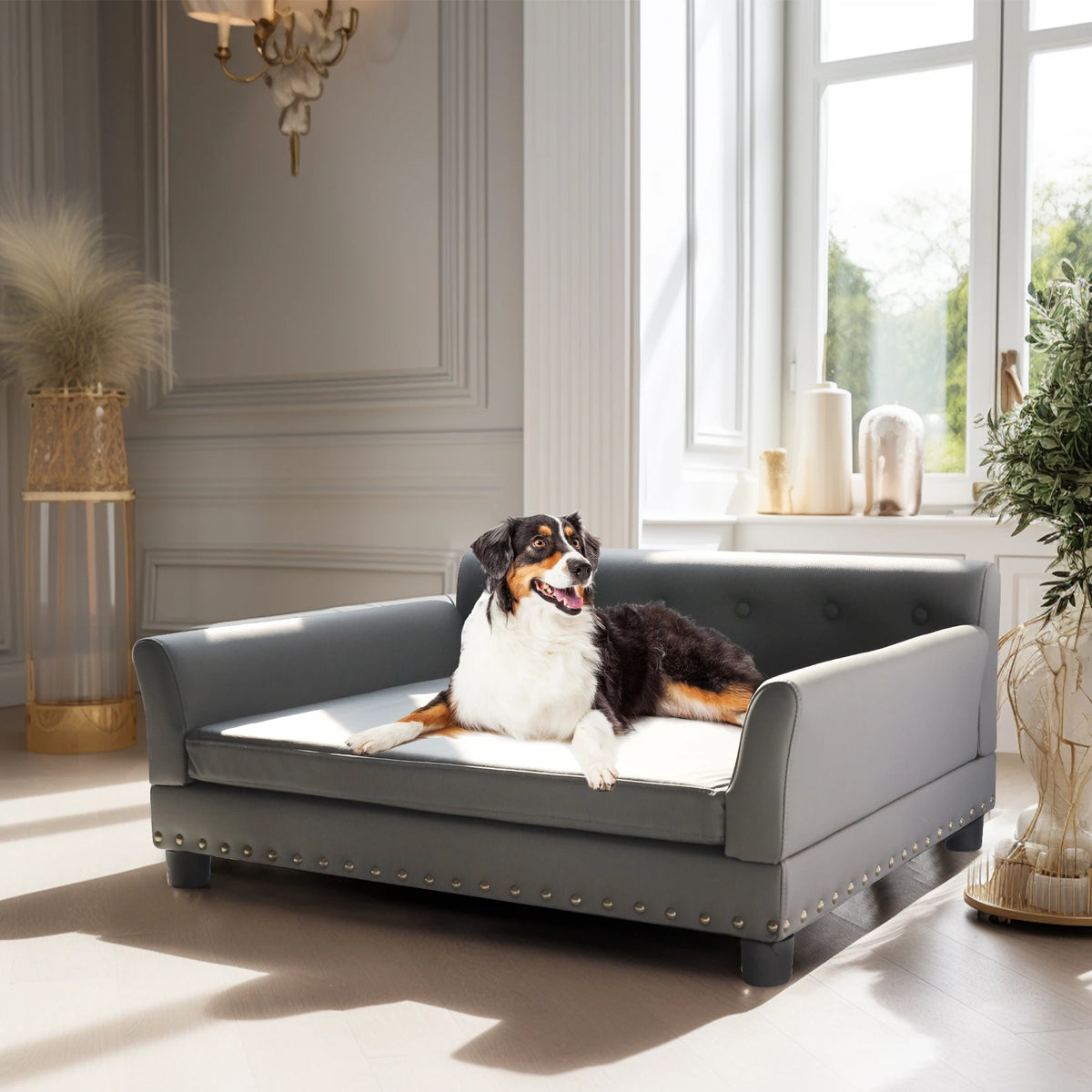 BINGOPAW Durable Elevated Dog Sofa Bed With Resilient Leather Top