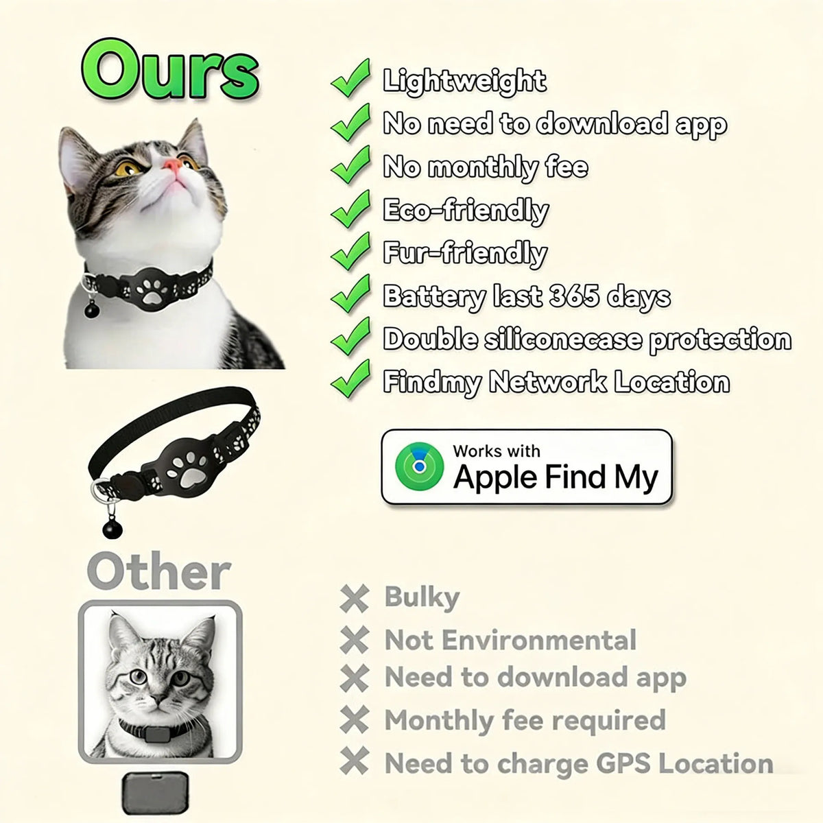 Reflective Breakaway Cat Collar With Paw Design Waterproof Anti-Lost