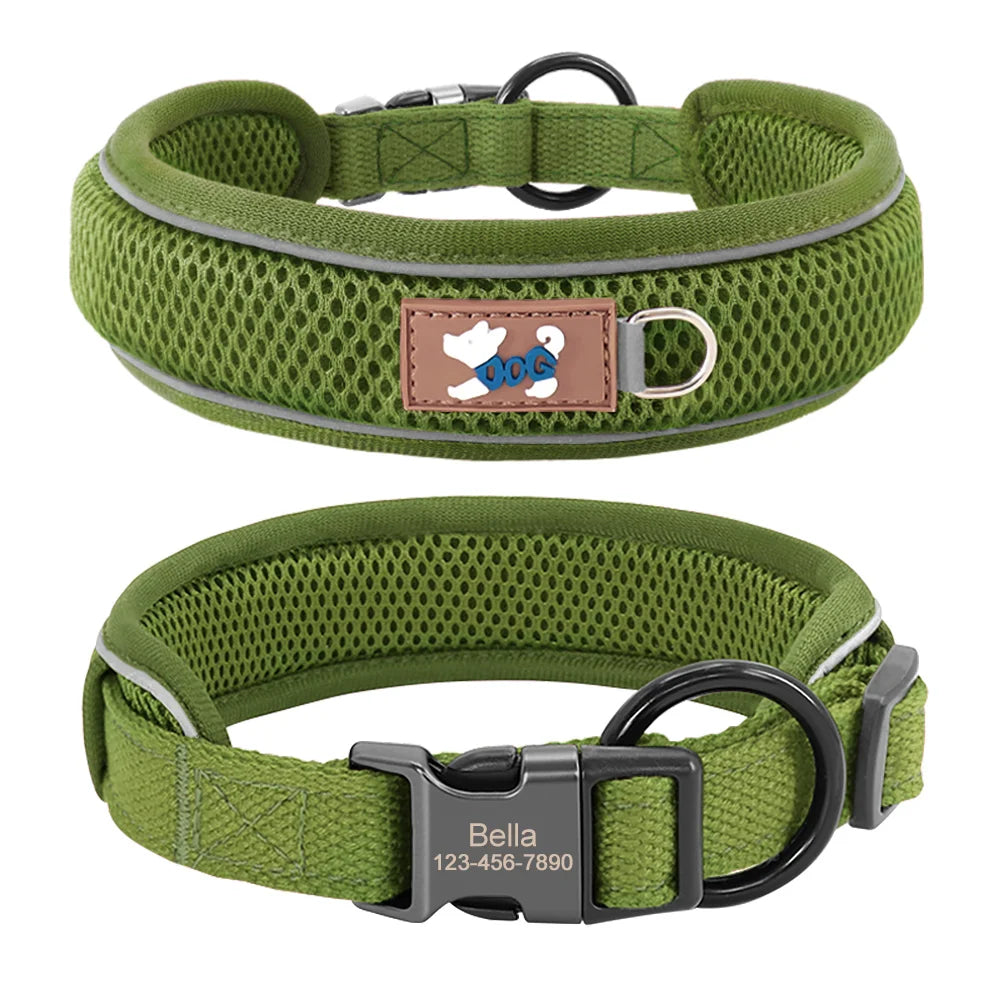 Personalized Reflective Mesh Dog Collar Featuring Padded Comfort