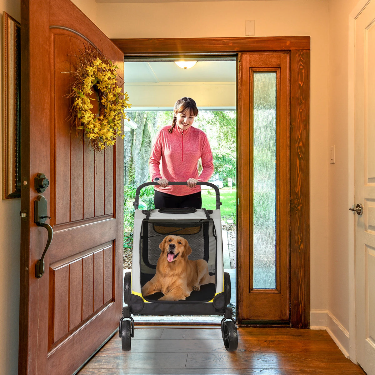 Portable Foldable Dog Stroller With Four Wheels For Pet Travel