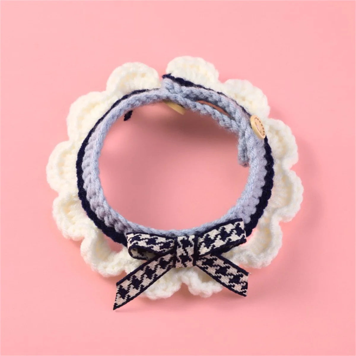 Adjustable Hand Knitted Bow Knot Collar for Puppy and Kitten