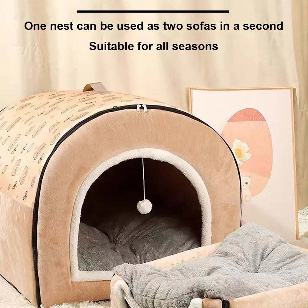 Washable Detachable Velvet Cave Bed House For Dogs And Cats