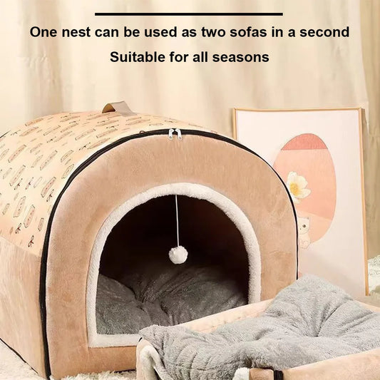 Washable Detachable Velvet Cave Bed House For Dogs And Cats