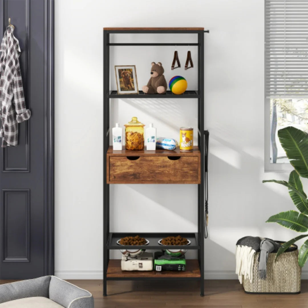 Elevated Dog Feeding Station With Storage Drawers And Shelves