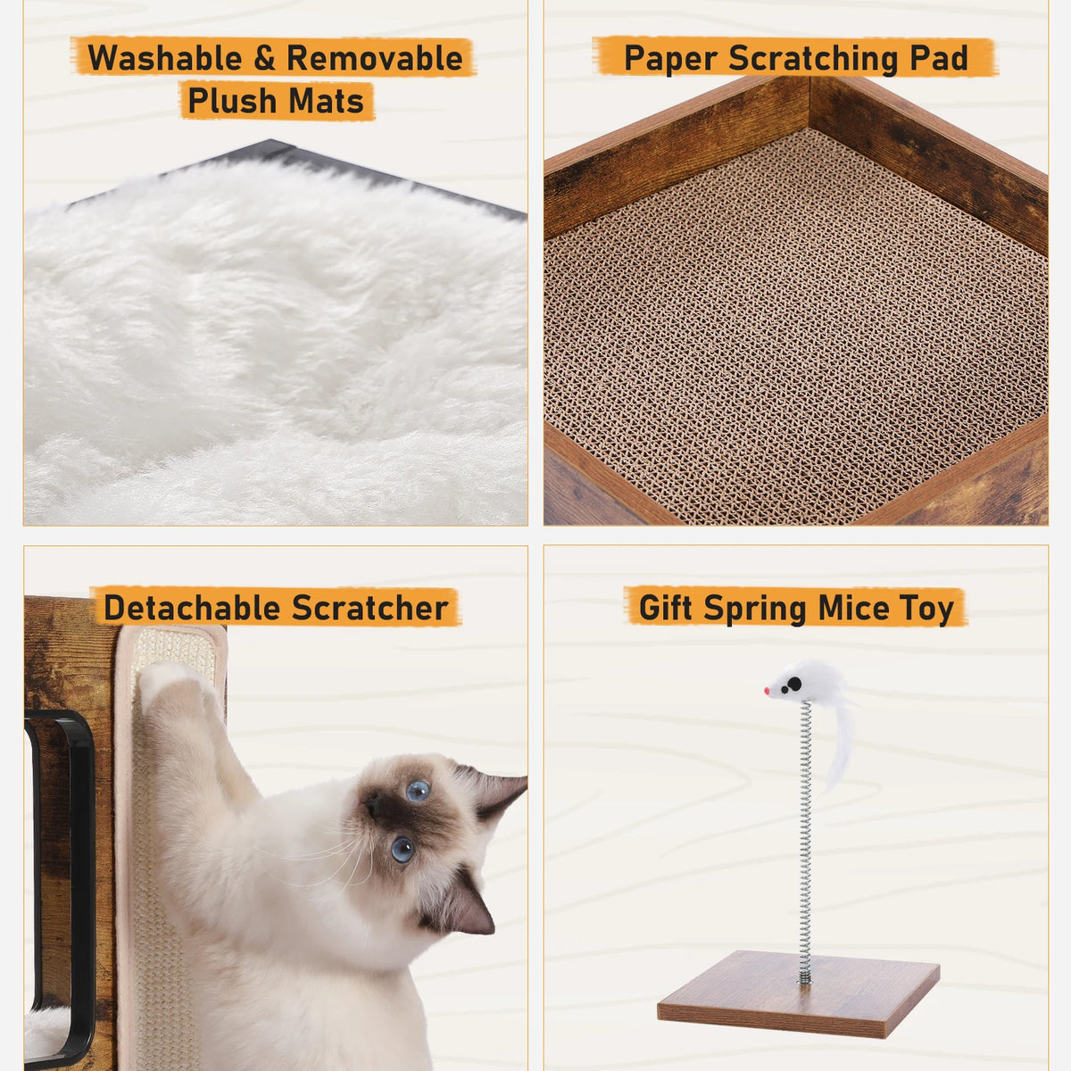 Pawz Road Modern Wood Cat Condo With Integrated Scratching Pad