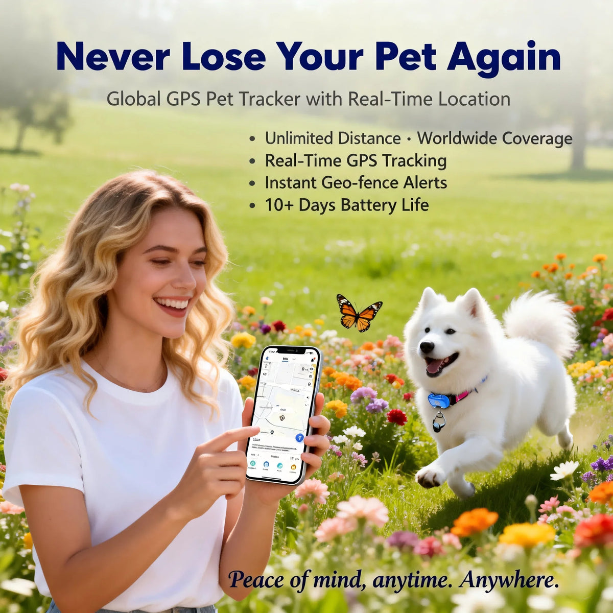 Wanwaytech 4G LTE GPS Pet Tracker Dogs Cats QR Locator