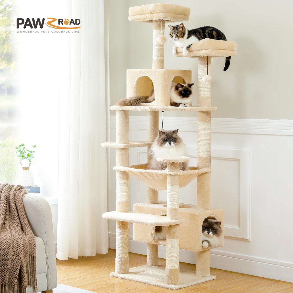 PAWZ Road Indoor Cat Tree Tower With Hammock And Scratch Posts