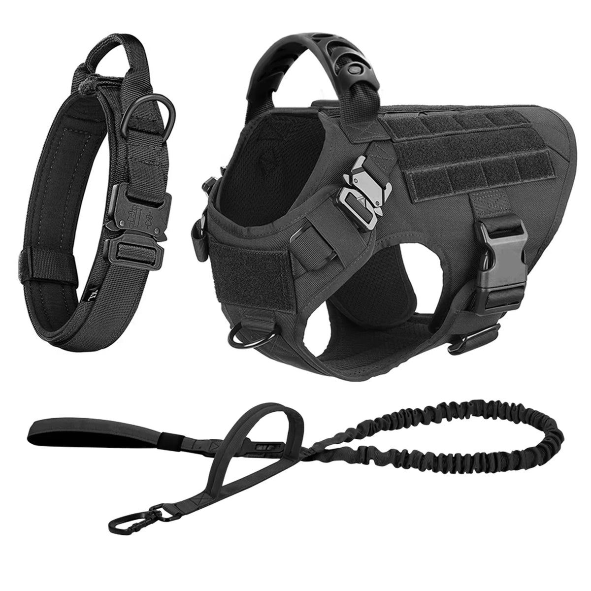 Adjustable Tactical Dog Harness Collar Leash Set Nylon Outdoor Vest