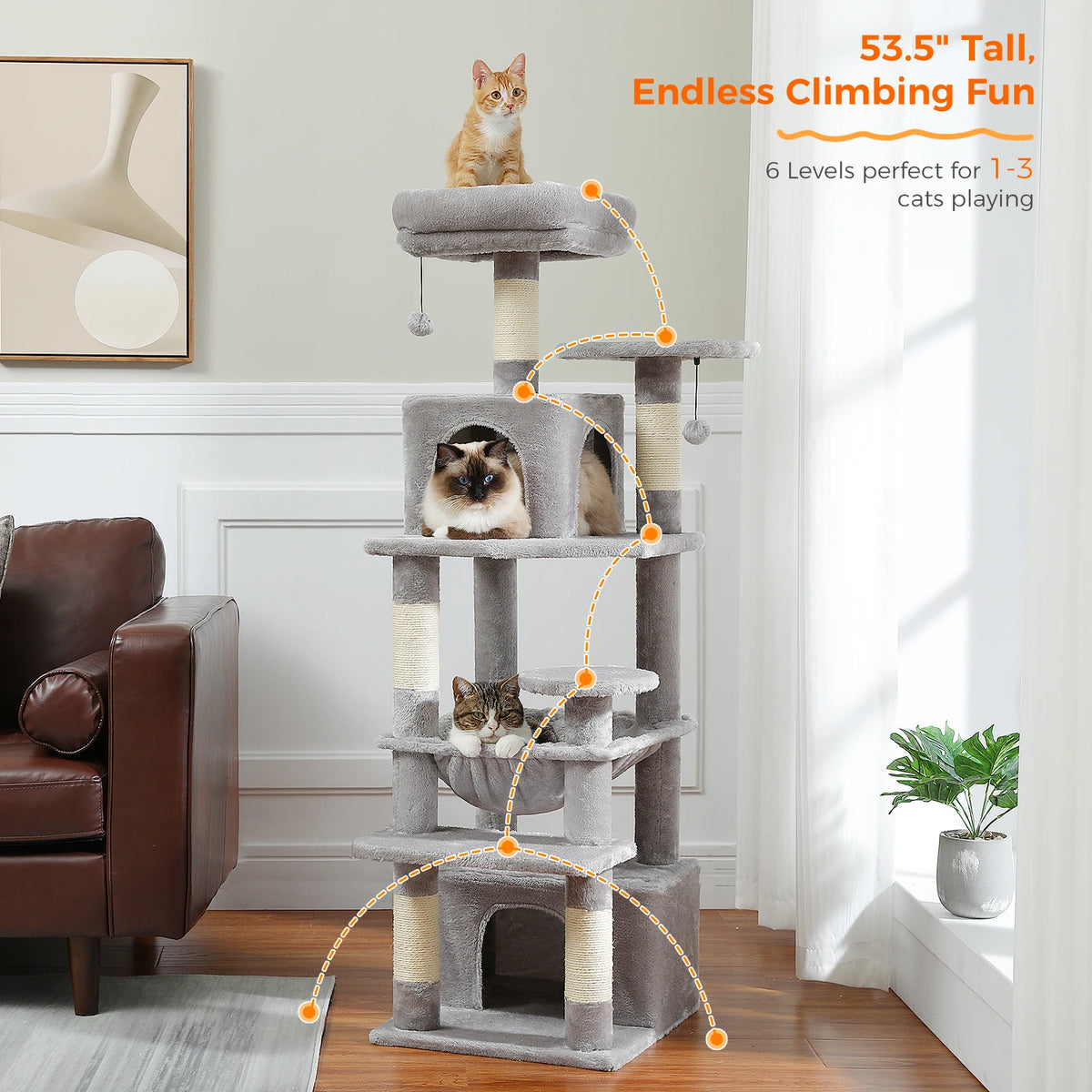 PAWZ Road Indoor Cat Tree Tower With Hammock And Scratch Posts