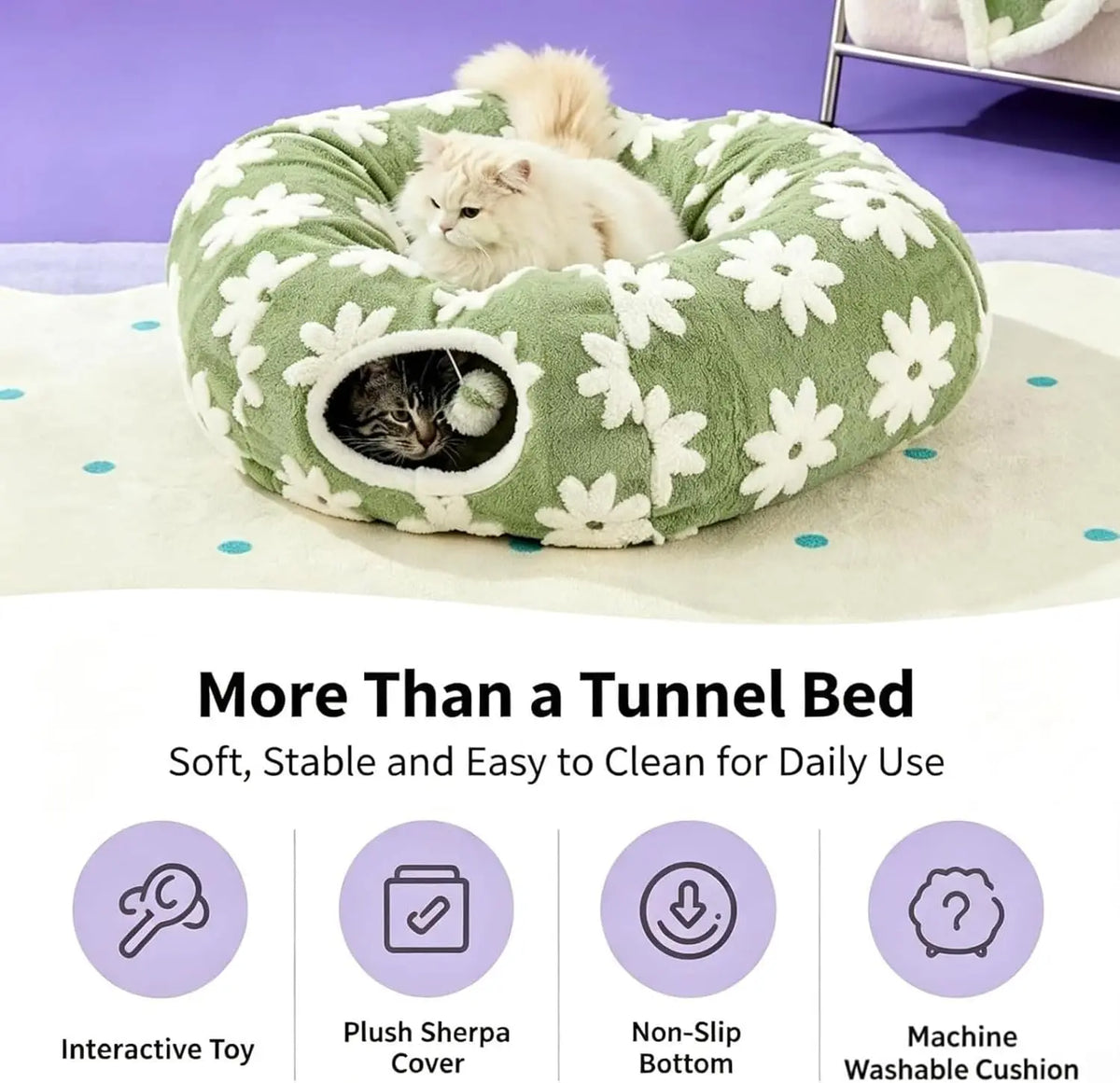 Flower Design Plush Foldable Dachshund Tunnel Dog Bed