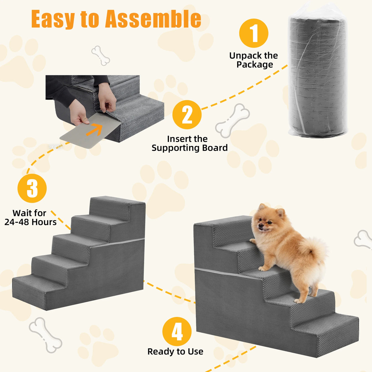 Non Slip Right Angled Foam Dog Stair Ramp Indoor