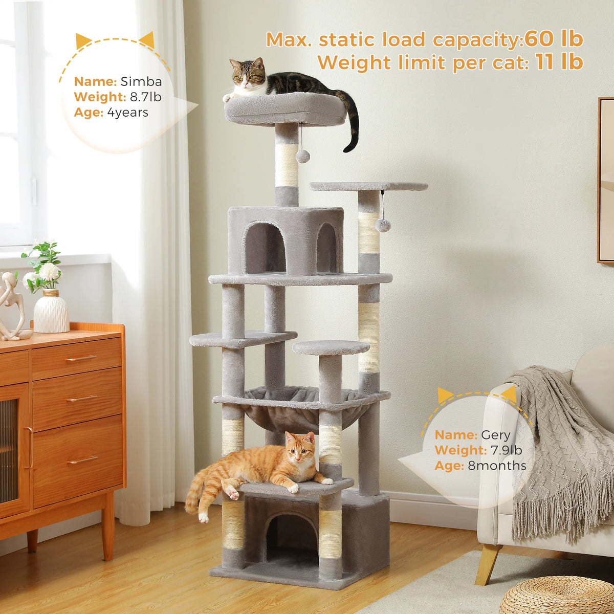PAWZ Road Indoor Cat Tree Tower With Hammock And Scratch Posts