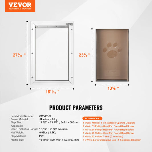 Weatherproof Aluminum Pet Door With Lock And Flexible Flap