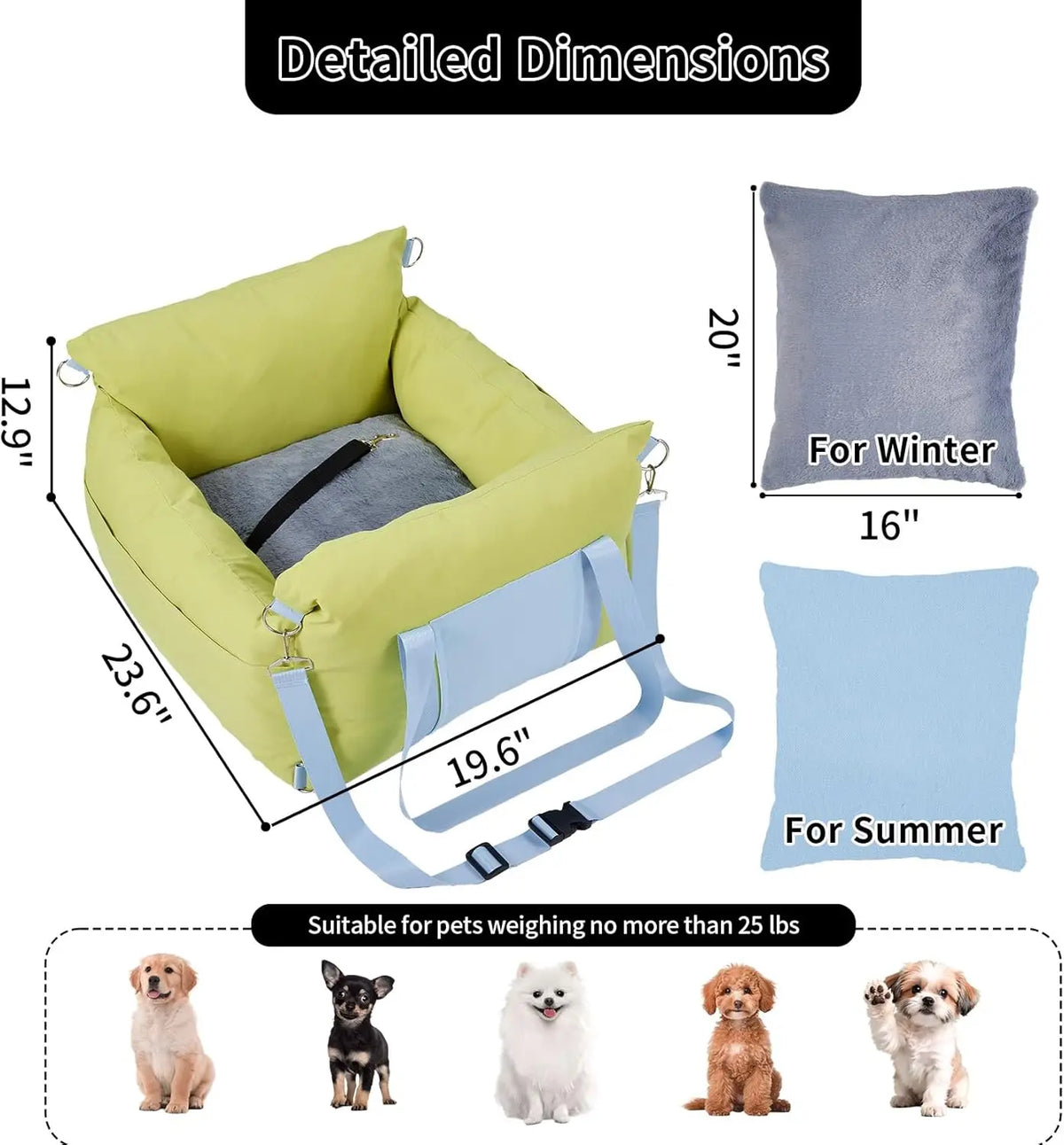 HiMISS Waterproof Dog Car Seat Booster Safety Tether Storage Pockets