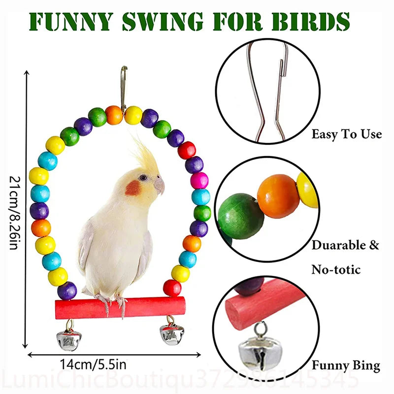 Wood Parrot Cage Toy Set With Swing Bridge And Bells