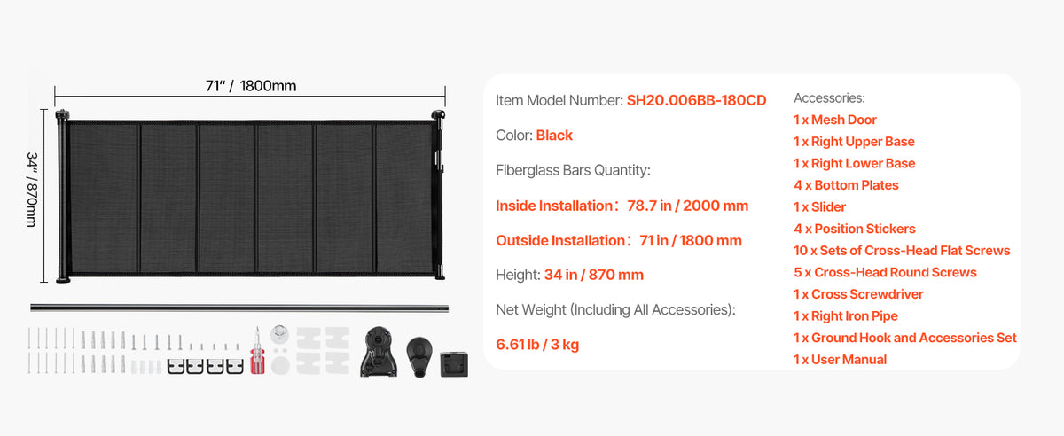 SucceBuy Retractable Mesh Safety Gate For Kids And Pets