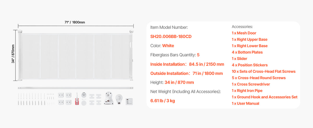 SucceBuy Retractable Mesh Safety Gate For Kids And Pets